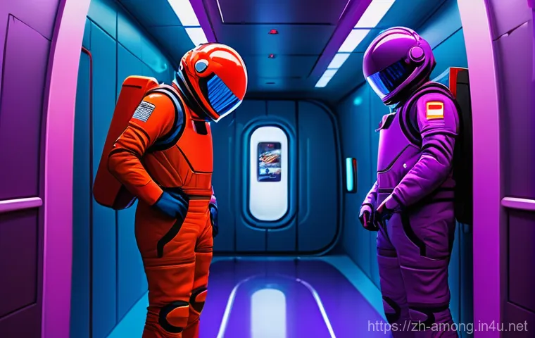 어몽어스 최초 출시일 - **Prompt:** A vibrant, cartoon-style illustration of an "Among Us" crewmate and an impostor engaged ...